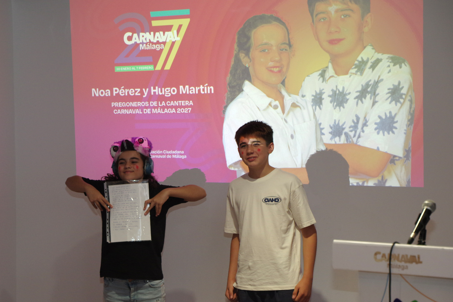 Noa Pérez y Hugo Martín, pregoneros de la cantera del Carnaval de Málaga 2027